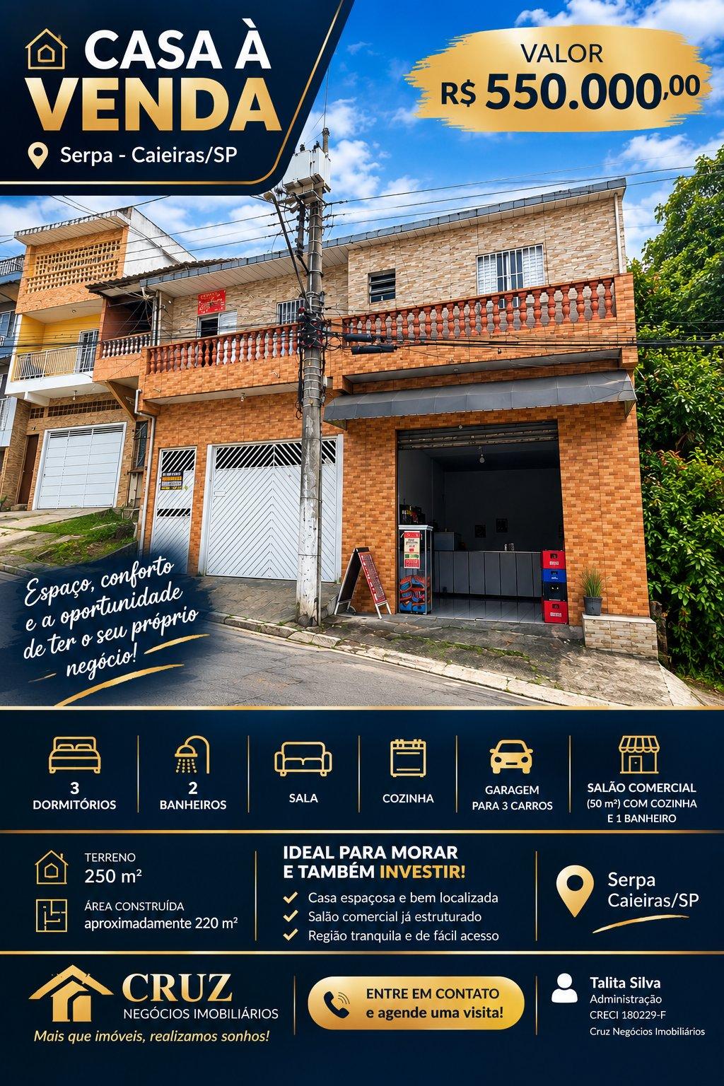 Casa à Venda em Serpa, Caieiras/SP – 3 Vagas, Churrasqueira e Salão Comercial